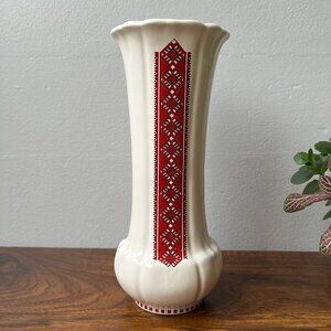 Ukrainian Folk Art Ceramic Vase Red & Black Cross-Stitch Pattern 1985